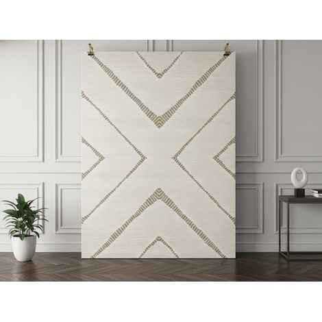 BOBOCHIC - Tapis poils ras RACHIDA motif graphique 200x290 Beige (1/5)