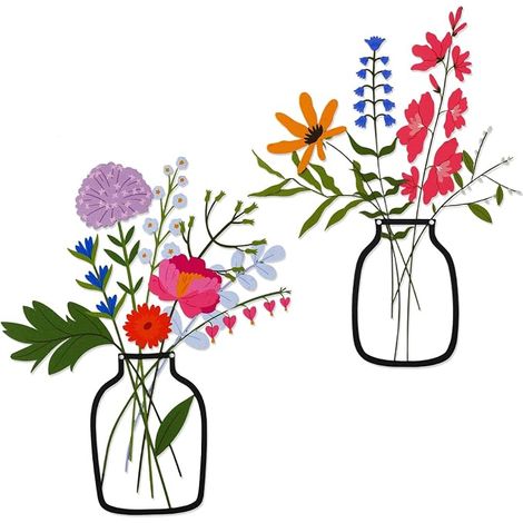 Pieces Multi Color Metal Wall Decorations - Alloy Flowers Rustic (1/5)