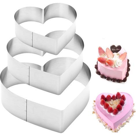 3 Pièces Cercle Patisserie Coeur, Moule Patisserie Coeur en Acier Inoxydable, Diamètre 10/15/20 cm Cercle a Patisserie Moule Coeur Moule Gateau Coeur Pour Pâtisseries Gâteaux Moussés H (1/5)