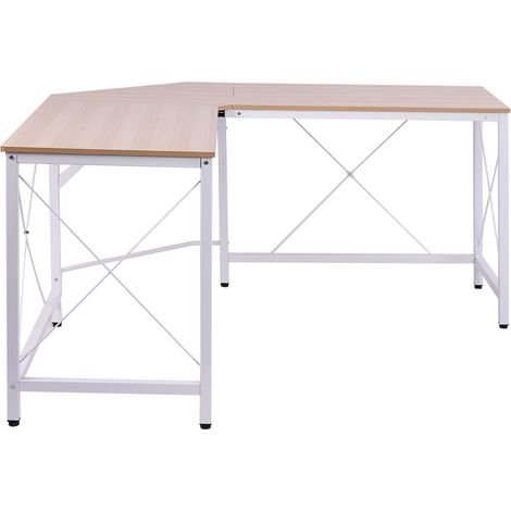 Bureau d'angle en L-MDF naturel-150x90x76cm-Espace rangement intégré-Bureau domicile (1/5)