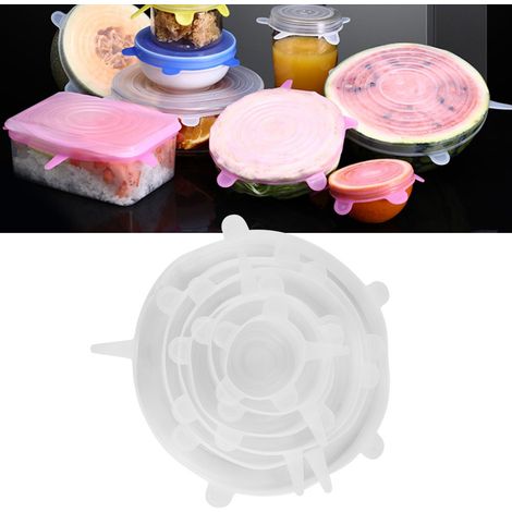Lot de 6 couvercles transparents réutilisables en silicone pour casseroles et bols, film de conservation extensible (1/5)