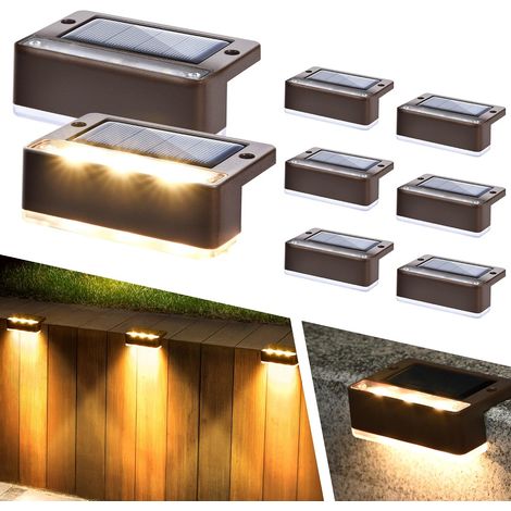 Lot de 16 lampes solaires d'extérieur à 6 LED étanches pour terrasse, escalier, porche, balcon, allée, jardin, cour, patio, piscine, étanchéité IP65 (blanc chaud)