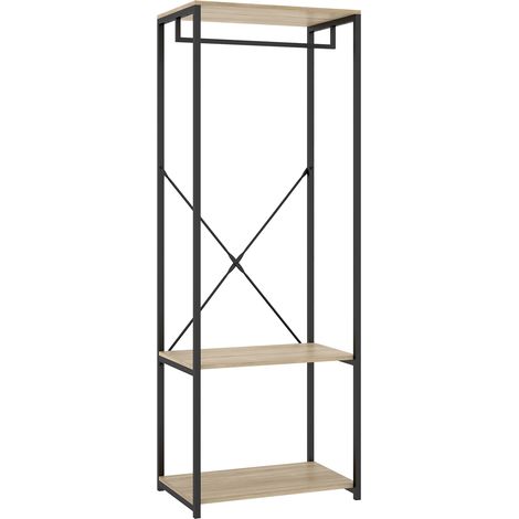 Portant à vêtements de structure métallique avec 2 étagères de rangement, coloris naturel/noir - Hauteur 167 x Longueur 60 x Profondeur 40,4 cm (1/5)
