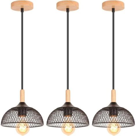 Suspension Luminaire - - Vintage - Métal Noir - E27 - 3 Ampoules (1/5)