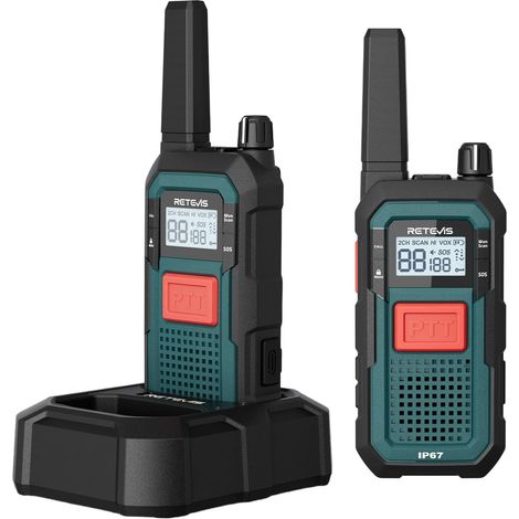 Talkie Walkie Robuste, MIL-STD-810H, Double PTT, Imperméable Radio Bidirectionnelle Longue Portée IP67,Talkie-Walkie Longue Portée et Industrie, (2 Pièces, Bleu) (1/5)