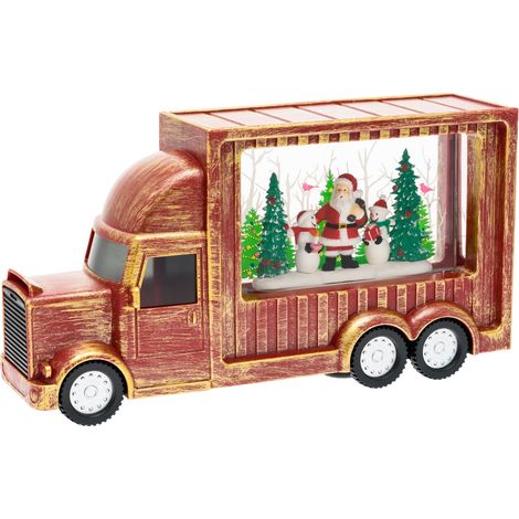 Lanterna natalizia a batteria rosso antico "Cola Truck" con nevicata glitter da 32cm (1/4)