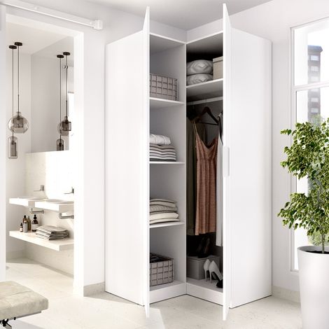 Guardaroba 2 Ante Luber, Armadio Camera da Letto Appendiabiti, Cassetti, 4 Ripiani, 95x204h cm Bianco (1/5)