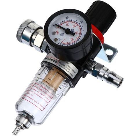 Kompressor, Manometer, Öl-/Wasserregler, pneumatischer Abscheider, Reduzierstück, Ventil, Entlüftungsventil, schwarze Aluminiumlegierung - (1/5)
