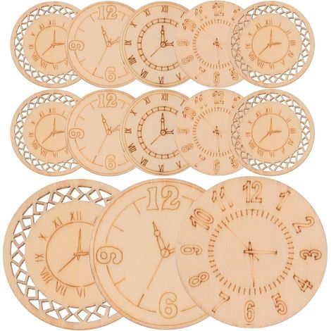 Horloges murales bois découpe 16 tranches bois beige lisse à peindre pour décoration d'intérieur et activités artistiques étudiants (1/5)