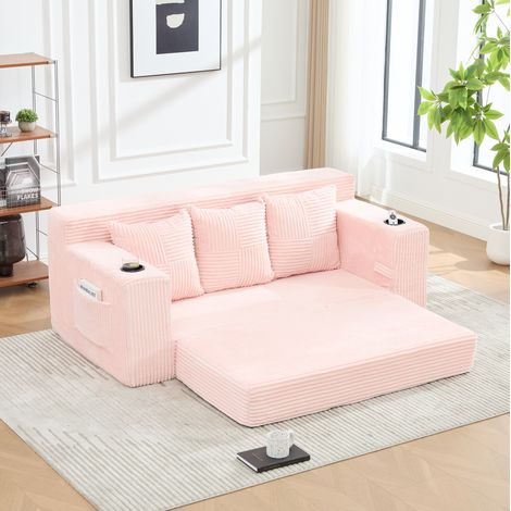 Sofá de suelo modular 172x87x64 cm de pana rosa con portavasos para estudio – MEUBLIV (1/5)