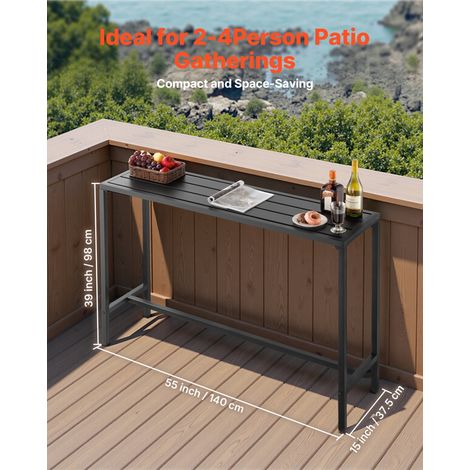 Table de Bar Haute Extérieur, 140 x 37,5 cm, Table à Manger Rectangulaire, avec Plateau Étanche, Structure en Métal Robuste, Mobili… (1/5)