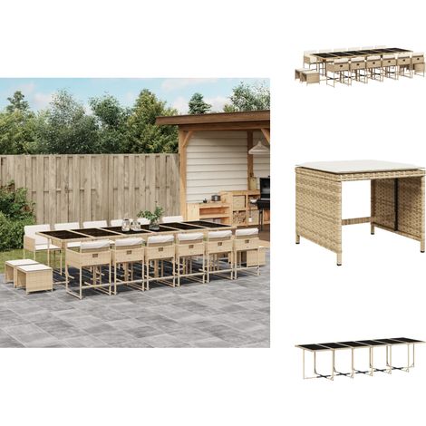 The Living Store Ensemble à manger de jardin et coussins 17 pcs beige - Chaise de jardin (1/5)