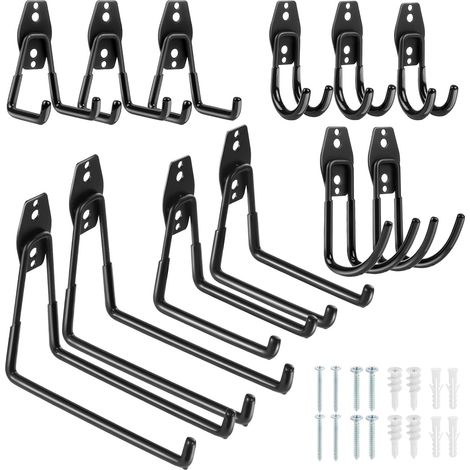 Lot de 12 Crochet Mural Garage Crochet Rangement Garage Robustes Organiser les Outils Garage électriques Chaises Vélos Cordes jardin (1/5)