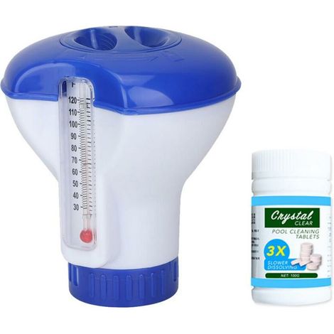 Diffuseur Chlore Piscine avec Thermomètre, Distributeur Flottant Automatique, Doseur de Chlore pour Piscine , Distributeur de Produits Chimiques pour Piscine, Étang, Spa (1/5)