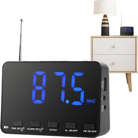 Radiosveglia da camera da letto - Radio FM - Uso quotidiano - Sincronizzazione automatica dell'ora - 97W cm - Nero (1/5)