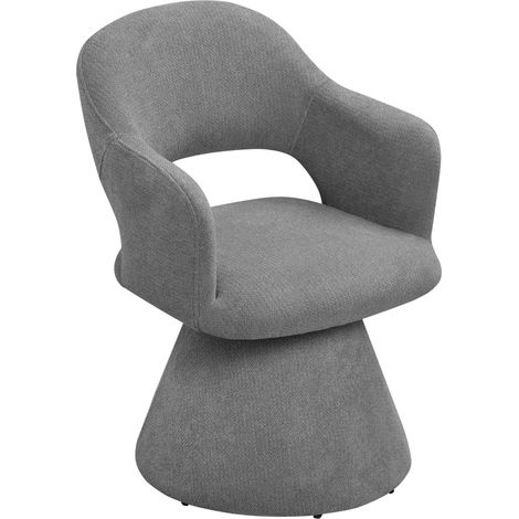 Silla giratoria con reposabrazos y respaldo curvo de lino, 360° giratoria, gris (1/5)