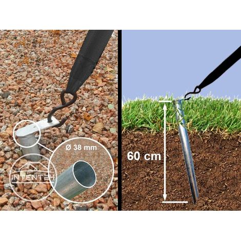 Toolport – Piquets de sol en acier galvanisé 60cm – Lot de 12 – Tête plate pour fixation câbles – Pour sols mous et terrains instables