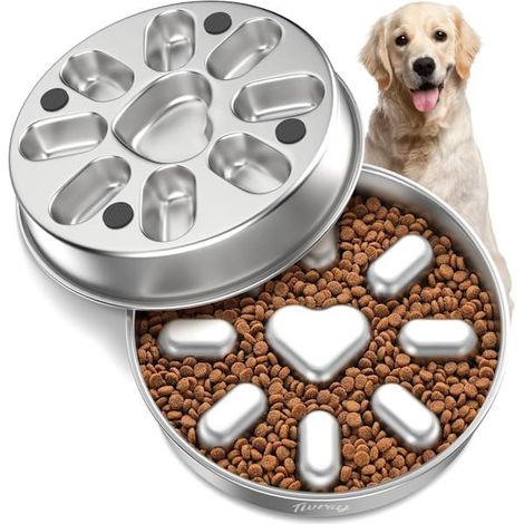 Filiyano-Gamelle anti-glouton pour chien, en acier inoxydable 304 avec base antidérapante, adaptée aux chiens de taille moyenne pour prévenir les (1/5)