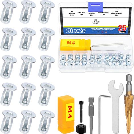 25 M4 écrou de vérin et kit d'outils de montage écrou de vérin vis d'ancrage filetage insert papillon écrou d'expansion pour contreplaqué plastique carton dur (1/5)