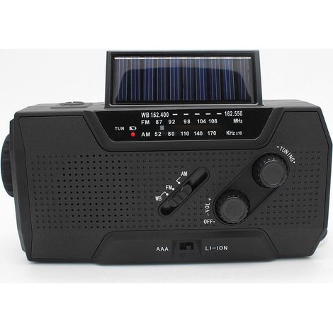 Noodradio con batteria inclusa. Powerbank 2000mAh - Radio portatile - Radio portatile - Noodradio solare opwindbaar-zwart (1/2)