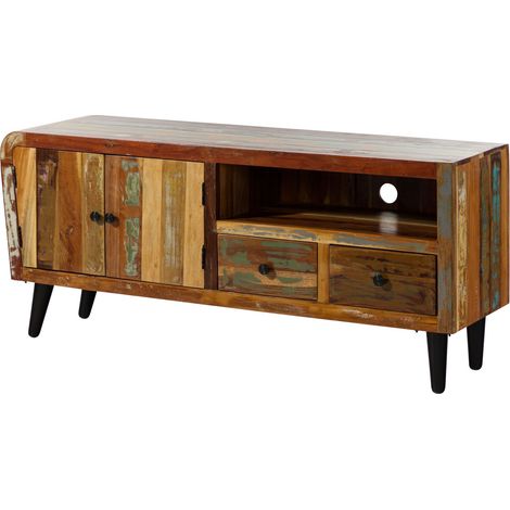Meuble TV 160x45 Bois de récupération laqué Multicolore SIXTIES 116