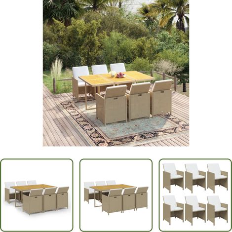 Table de jardin - Ensemble à manger de jardin et coussins 7 pcs Poly rotin Beige (1/5)
