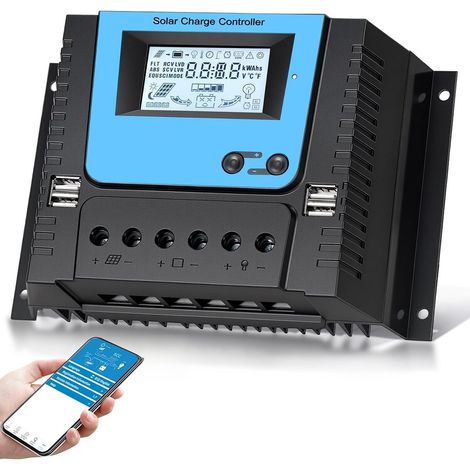 80A Contrôleur de Charge Solaire 12V 24V 36V 48V Avec Bluetooth, PWM 80A Régulateur Charge Solaire avec Capteur Température, Rétroéclairé LCD Écran, 4 ports USB, pour Plomb Acide et lithium Batterie (1/5)
