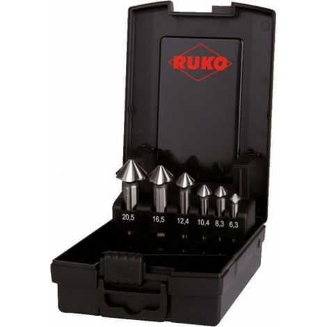 RUKO ULTIMATECUT set di svasatori conici e sbavatori 4S HSS DIN 335 90° in cassetta di plastica 6 pezzi - 102890RO (1/5)