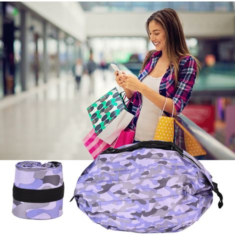 Sac Shopping Portable et Lavable - Double-Strap Sac de Transport Folding Réutilisable et Pliable pour Épicerie - Oxford Imperméable - Camo Violet - 40x40cm (1/5)