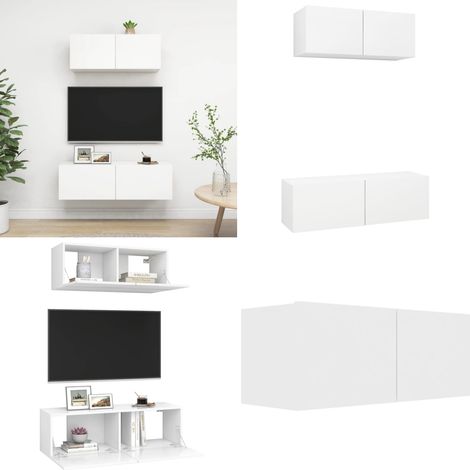 Set de muebles de salón TV 2 piezas madera de ingeniería blanco - Muebles de TV - Armarios de TV