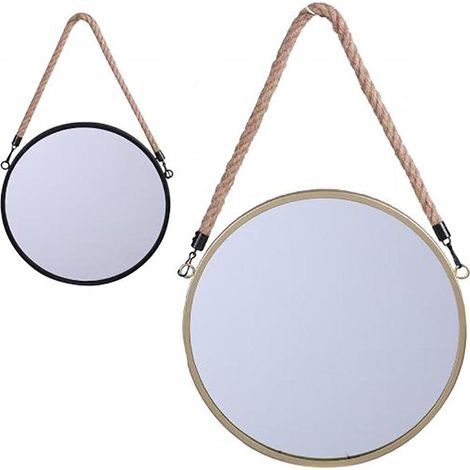 Miroir Metal Rond avec Corde 30CM 2 Couleurs Assorties Noir (1/2)