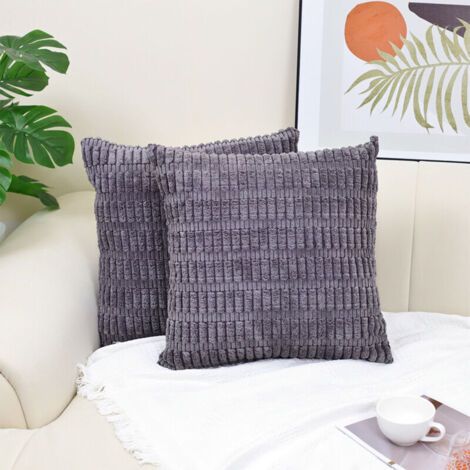 BUNTHAUS Lot de 2 housses de coussin en velours côtelé gris, décoratives, 45x45 cm, pour canapé, salon, chambre, voiture.