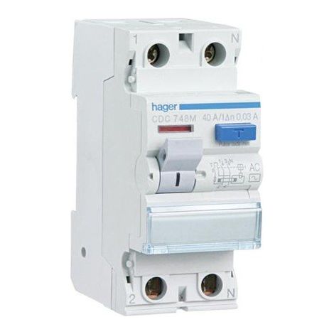 Interruptor diferencial 2P 25A 30 mA AC RESIDENCIAL Hager CDC728M (1/2)