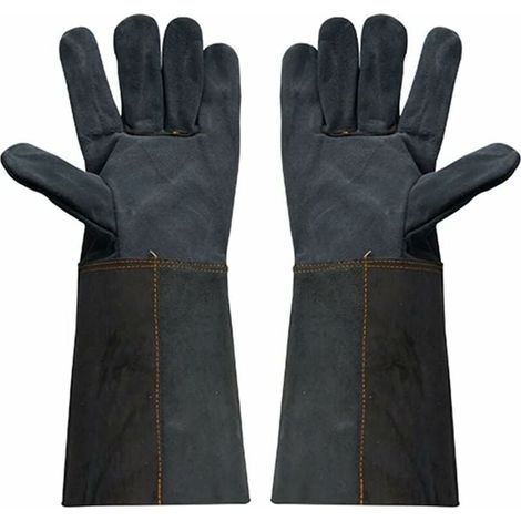 SHINING HOUSE Guantes de cuero genuino para soldar barbacoas, guantes de protección de manga larga contra quemaduras, longitud 38 cm