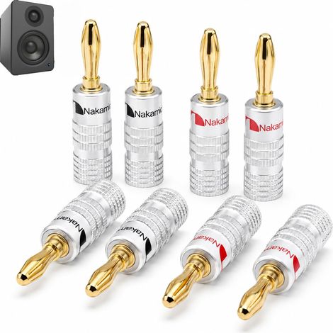 8 Pièces Fiches Bananes Plaquée Or pour Haut Parleur, Connecteur HiFi Stéréo pour Câble Enceinte, Speaker Cable, Système Home Cinéma, Conception Sans Soudure avec Boîtier Durable Anti-Oxydation (1/5)