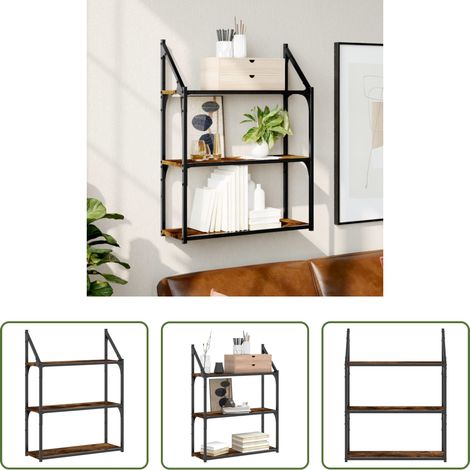 Rangement mural - Étagère murale 3 niveaux chêne fumé 60x21x78,5 cm (1/5)