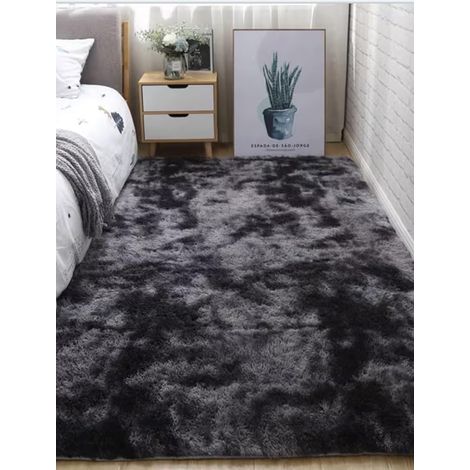 Morbido tappeto in peluche, antiscivolo, soffice, con cappi, tappeto da letto, tappeto batik, tappeto da soggiorno, tappeto da camera da letto, decorazioni per la casa, tintura batik, grigio scuro, 80 (1/5)