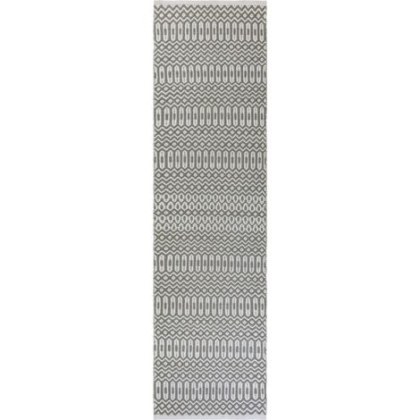 Halsey Hand Made Geometric Flatweave Kitchen Garden Indoor Outdoor Grey Rug Floor Mat Hallway 66 x 240 cm (1'x11''x7'10'') Runner (1/4)