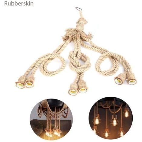 Corde Chanvre Ampoule Porte-Corde, E27 Base de 1m Chanvre Corde Électrique Fil de Bricolage Pendentif Lampe Décorative avec 6 Titulaire pour rétro ampoule Edison (1/5)