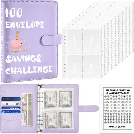 Défi des 100 enveloppes pour économiser, Livre de défis d'épargne des 100 enveloppes, Réutiliser un planificateur d'épargne A5, Budget par enveloppes pour économiser jusqu'à 5050  (1/5)