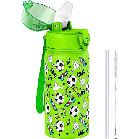 Wasserflasche Kinder Edelstahl Gr&xFCner Fu&xDFball 420ml 14oz (1/5)