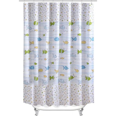 Filiyano-Rideau de douche 200x200cm à motif de poissons à bulles, ourlet lesté, résistant à la moisissure, imperméable, en polyester lavable. (1/5)