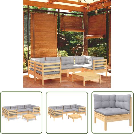 The Living Store 7-tlg. Garten-Lounge-Set mit Grauen Kissen Kiefernholz - Garten Lounge Set - Kiefernholz Möbel - Outdoor Möbel - Loungemöbel - Gartenmöbel (1/5)