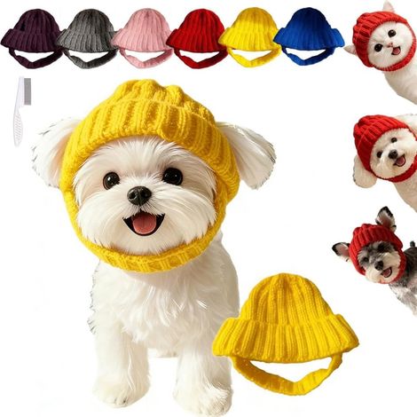Bonnet Pour Chien - Bonnet Tricoté Chaud Et Coupe-Vent - Pour Chiens Et Chats - Taille Unique - Jaune (1/5)