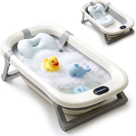 Faltbare Babybadewanne mit Kissen, Creme/Grau (1/5)