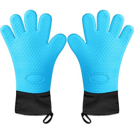Guantes de silicona resistentes al calor para barbacoa, horno, parrilla y chimenea, largos, color azul. (1/5)