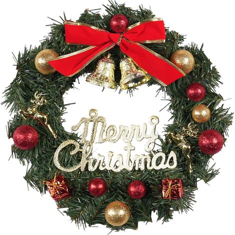 Guirlande Florale De Noël - Couronne Décorative En Résine - Pour Porte Intérieure Extérieure - 35 Cm - Vert - 1 Pièce (1/5)