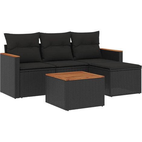 vidaXL Set Divani da Giardino 5 pz con Cuscini in Polyrattan Nero (1/5)