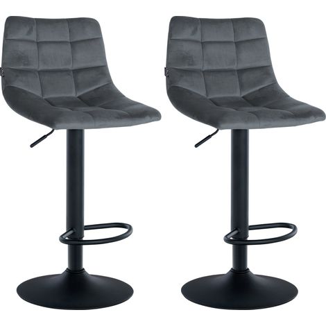 Set di 2 sgabelli da bar in velluto grigio scuro, base in metallo nero regolabile in altezza e poggiapiedi TDB10626