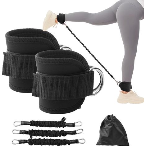 Resistance Bands with Ankle Straps Glute Leg Workout Equipment Bands Booty Exercise for Women Ankle Weights Bands with Carry Bag Home Gym Fitness Pilates Lower Body Tra (Black) (1/5)